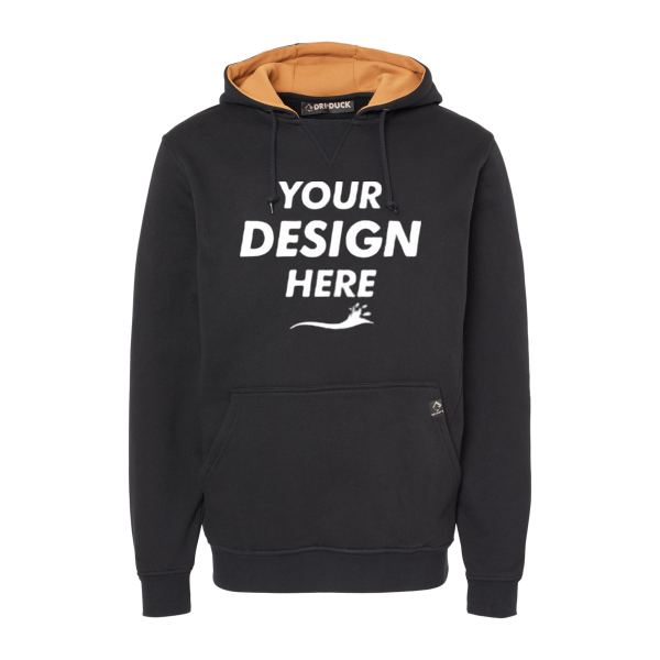 DRI DUCK Men's Woodland Fleece Hooded Pullover, Black, Front view, Mockup