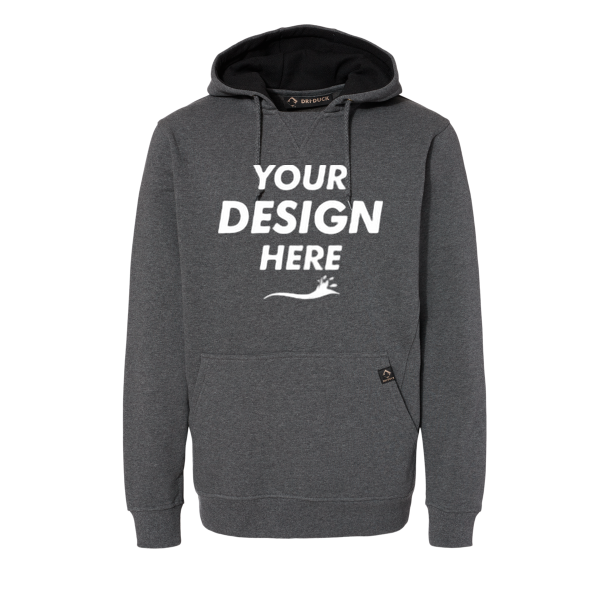 DRI DUCK Men's Woodland Fleece Hooded Pullover, Dark Oxford, Front view, Mockup