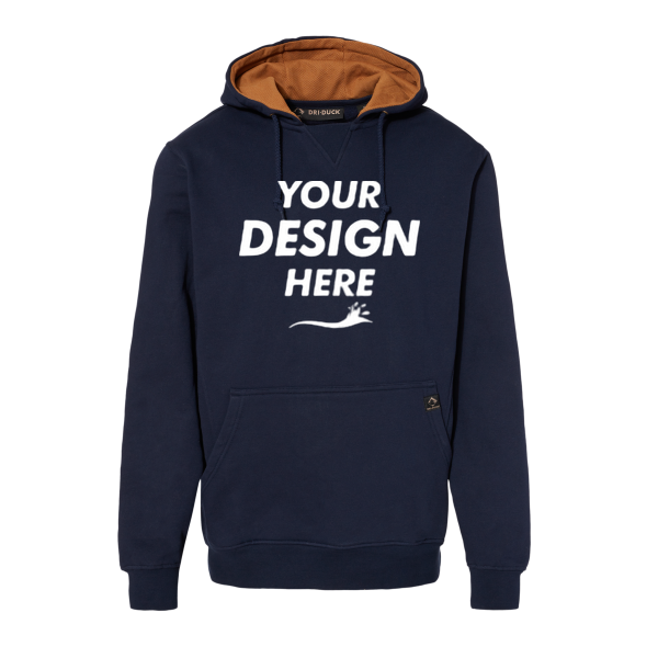 DRI DUCK Men's Woodland Fleece Hooded Pullover, Navy, Front view, Mockup