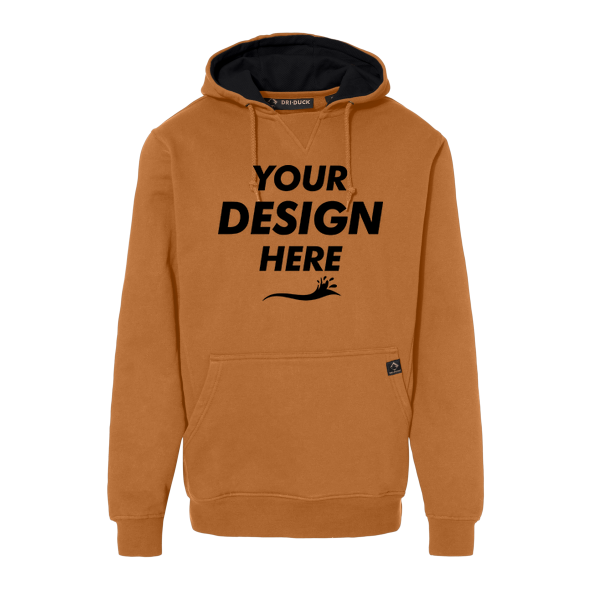 DRI DUCK Men's Woodland Fleece Hooded Pullover, Saddle, Front view, Mockup