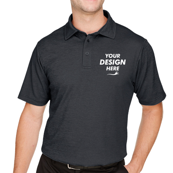 Devon & Jones Men's CrownLux Performance® Address Mélange Polo, Black Heather, Front view, Mockup