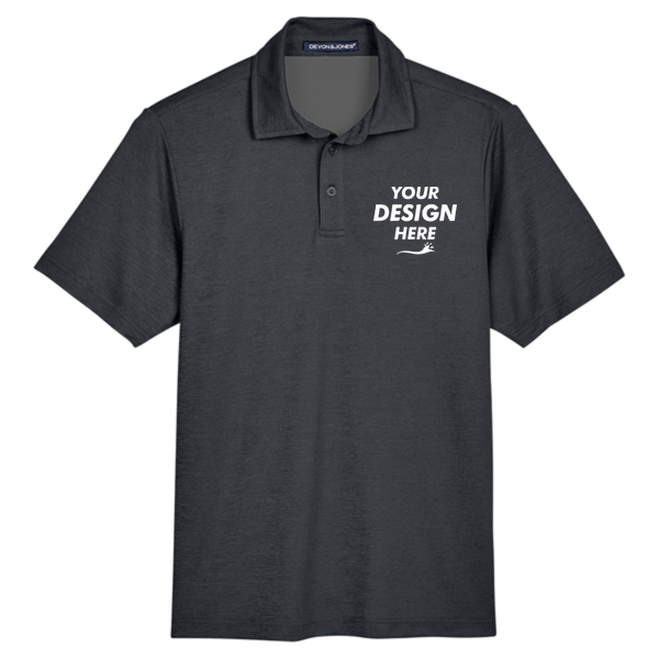 Devon & Jones Men's CrownLux Performance Address Mélange Polo, Black Melange, Front view, Mockup
