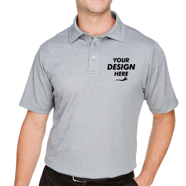 Devon & Jones Men's CrownLux Performance® Address Mélange Polo, Grey Heather, Front view, Mockup