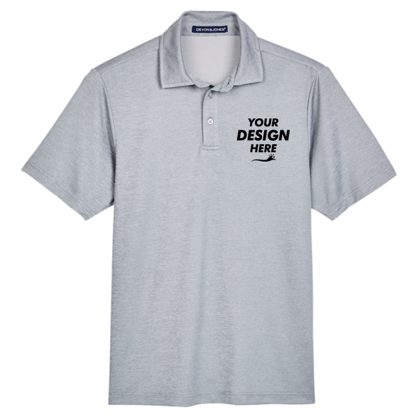 Devon & Jones Men's CrownLux Performance Address Mélange Polo, Grey Melange, Front view, Mockup