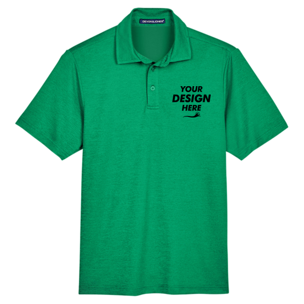 Devon & Jones Men's CrownLux Performance Address Mélange Polo, Kelly Green Melange, Front view, Mockup