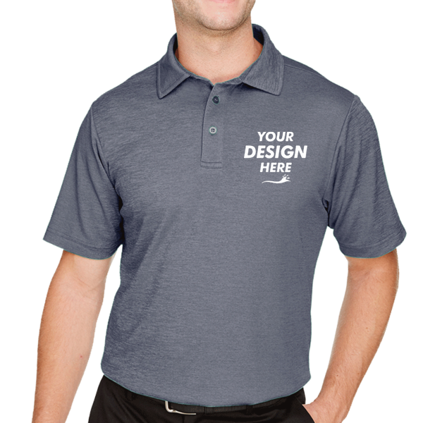 Devon & Jones Men's CrownLux Performance® Address Mélange Polo, Navy Heather, Front view, Mockup