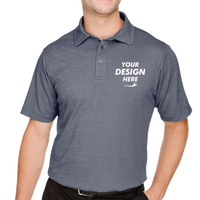 Devon & Jones Men's CrownLux Performance® Address Mélange Polo, Navy Heather, Front view, Mockup