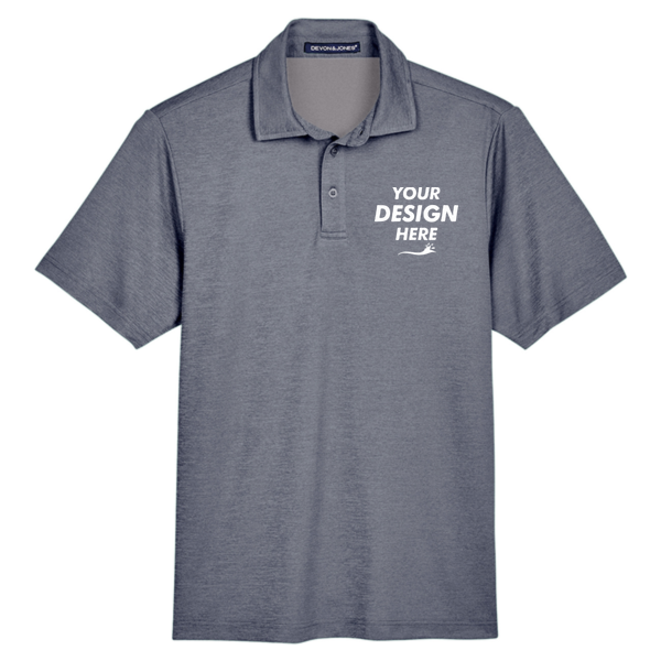 Devon & Jones Men's CrownLux Performance Address Mélange Polo, Navy Melange, Front view, Mockup