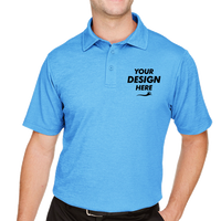 Devon & Jones Men's CrownLux Performance® Address Mélange Polo, Ocean Blue Heather, Front view, Mockup