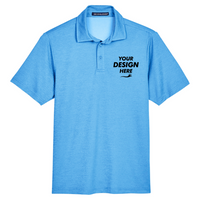 Devon & Jones Men's CrownLux Performance Address Mélange Polo, Ocean Blue Melange, Front view, Mockup