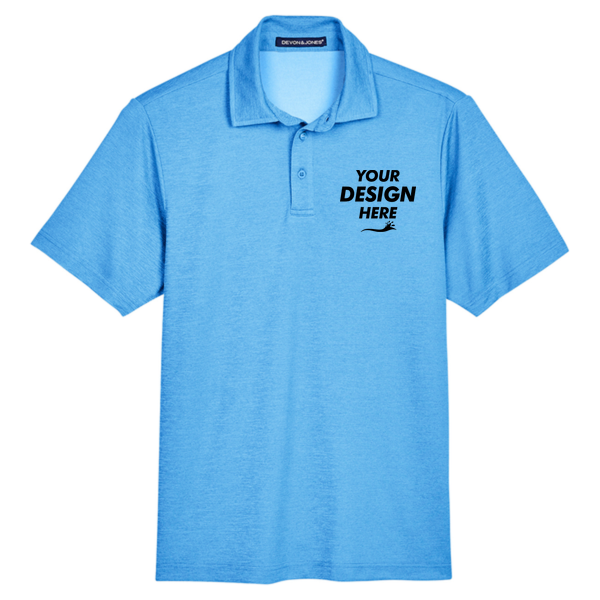 Devon & Jones Men's CrownLux Performance Address Mélange Polo, Ocean Blue Melange, Front view, Mockup
