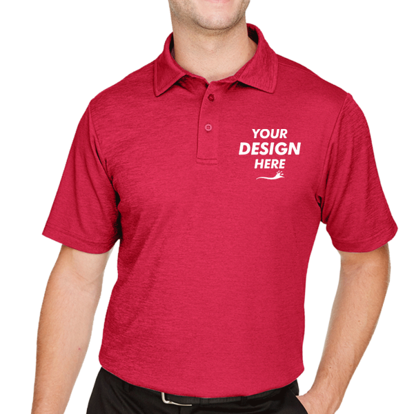 Devon & Jones Men's CrownLux Performance® Address Mélange Polo, Red Heather, Front view, Mockup