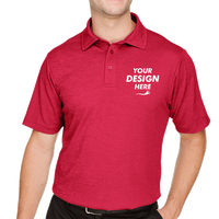 Devon & Jones Men's CrownLux Performance® Address Mélange Polo, Red Heather, Front view, Mockup