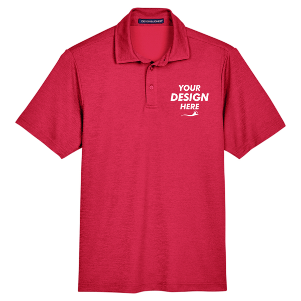 Devon & Jones Men's CrownLux Performance Address Mélange Polo, Red Melange, Front view, Mockup
