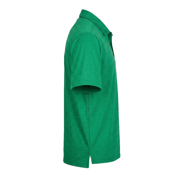 Devon & Jones Men's CrownLux Performance Address Mélange Polo, Kelly Green Melange, Right Sleeve view