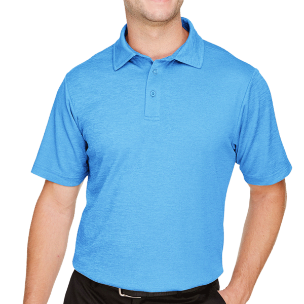 Devon & Jones Men's CrownLux Performance® Address Mélange Polo, Ocean Blue Heather, Front view