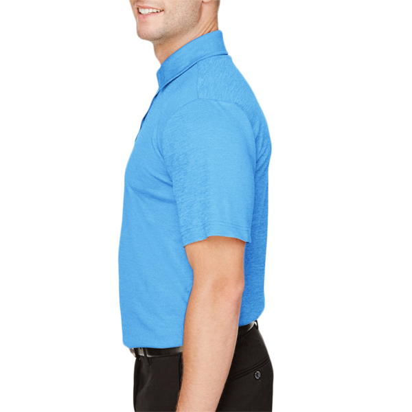 Devon & Jones Men's CrownLux Performance® Address Mélange Polo, Ocean Blue Heather, Left Sleeve view