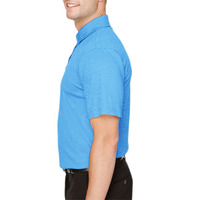 Devon & Jones Men's CrownLux Performance® Address Mélange Polo, Ocean Blue Heather, Left Sleeve view