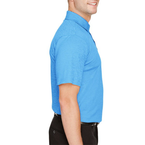 Devon & Jones Men's CrownLux Performance® Address Mélange Polo, Ocean Blue Heather, Right Sleeve view