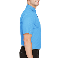 Devon & Jones Men's CrownLux Performance® Address Mélange Polo, Ocean Blue Heather, Right Sleeve view