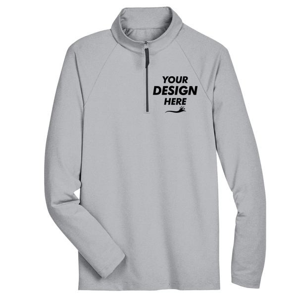 Devon & Jones Men's CrownLux Performance® Clubhouse Micro-Stripe Quarter-Zip Pullover, Black, Front view, Mockup
