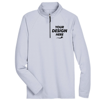 Devon & Jones Men's CrownLux Performance® Clubhouse Micro-Stripe Quarter-Zip Pullover, Navy, Front view, Mockup