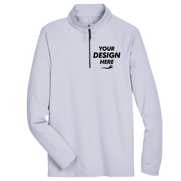 Devon & Jones Men's CrownLux Performance® Clubhouse Micro-Stripe Quarter-Zip Pullover, Navy, Front view, Mockup