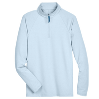 Devon & Jones Men's CrownLux Performance® Clubhouse Micro-Stripe Quarter-Zip Pullover, Ocean Blue, Front view