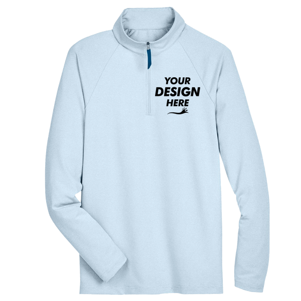 Devon & Jones Men's CrownLux Performance® Clubhouse Micro-Stripe Quarter-Zip Pullover, Ocean Blue, Front view, Mockup