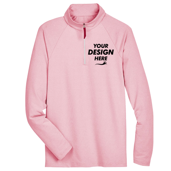 Devon & Jones Men's CrownLux Performance® Clubhouse Micro-Stripe Quarter-Zip Pullover, Red, Front view, Mockup