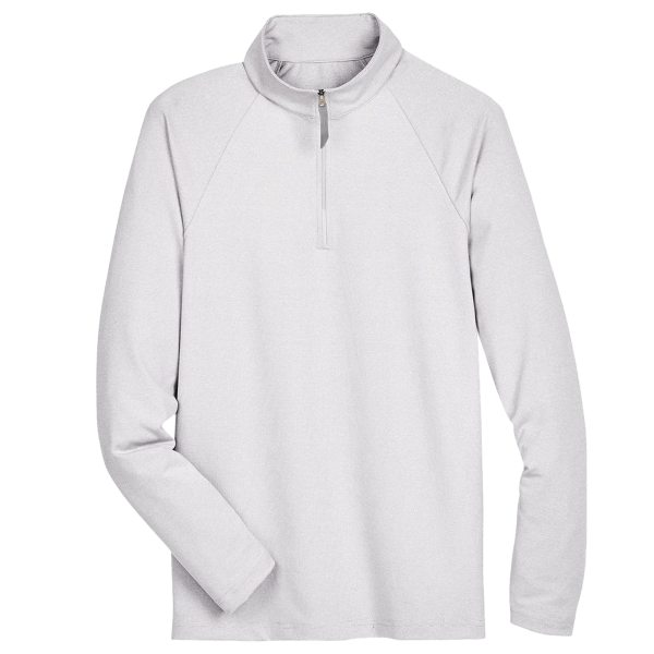 Devon & Jones Men's CrownLux Performance® Clubhouse Micro-Stripe Quarter-Zip Pullover, Silver, Front view