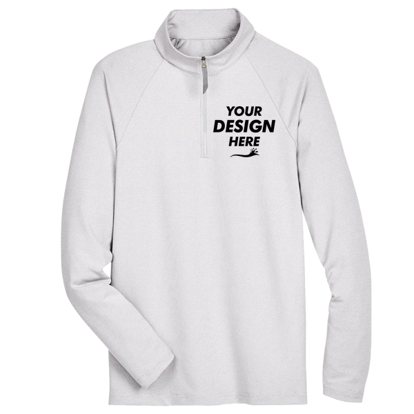 Devon & Jones Men's CrownLux Performance® Clubhouse Micro-Stripe Quarter-Zip Pullover, Silver, Front view, Mockup