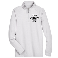 Devon & Jones Men's CrownLux Performance® Clubhouse Micro-Stripe Quarter-Zip Pullover, Silver, Front view, Mockup