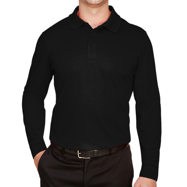 Devon & Jones Men's CrownLux Performance® Plaited Long Sleeve Polo, Black, Front view