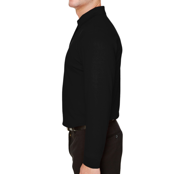 Devon & Jones Men's CrownLux Performance® Plaited Long Sleeve Polo, Black, Left Sleeve view
