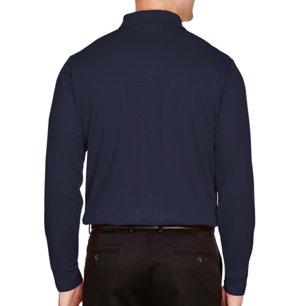 Devon & Jones Men's CrownLux Performance® Plaited Long Sleeve Polo, Navy, Back view