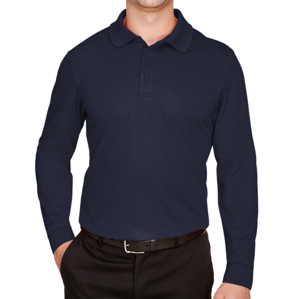 Devon & Jones Men's CrownLux Performance® Plaited Long Sleeve Polo, Navy, Front view