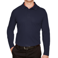 Devon & Jones Men's CrownLux Performance® Plaited Long Sleeve Polo, Navy, Front view