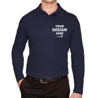 Devon & Jones Men's CrownLux Performance® Plaited Long Sleeve Polo, Navy, Front view, Mockup