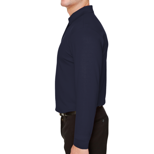 Devon & Jones Men's CrownLux Performance® Plaited Long Sleeve Polo, Navy, Left Sleeve view