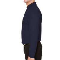 Devon & Jones Men's CrownLux Performance® Plaited Long Sleeve Polo, Navy, Left Sleeve view