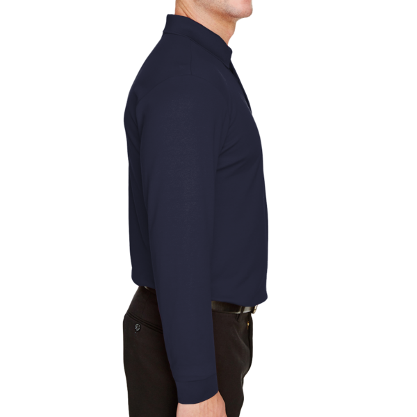 Devon & Jones Men's CrownLux Performance® Plaited Long Sleeve Polo, Navy, Right Sleeve view