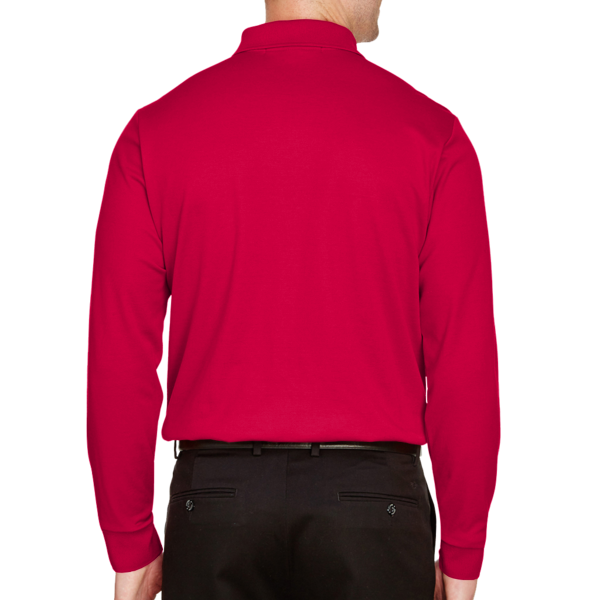 Devon & Jones Men's CrownLux Performance® Plaited Long Sleeve Polo, Red, Back view