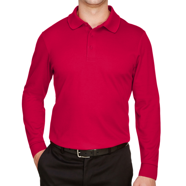 Devon & Jones Men's CrownLux Performance® Plaited Long Sleeve Polo, Red, Front view