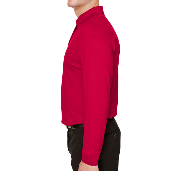 Devon & Jones Men's CrownLux Performance® Plaited Long Sleeve Polo, Red, Left Sleeve view