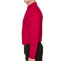 Devon & Jones Men's CrownLux Performance® Plaited Long Sleeve Polo, Red, Left Sleeve view