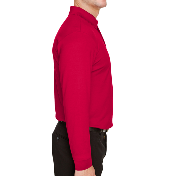 Devon & Jones Men's CrownLux Performance® Plaited Long Sleeve Polo, Red, Right Sleeve view