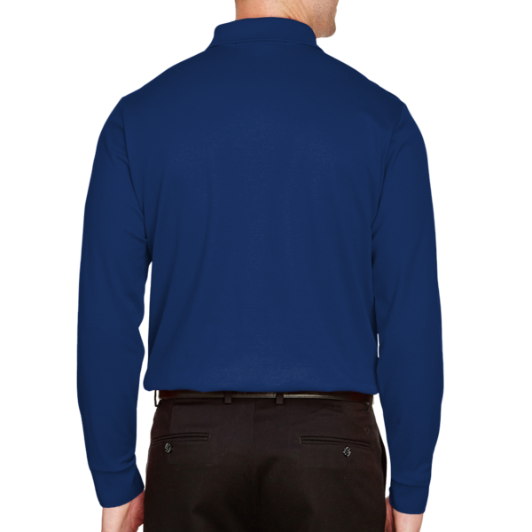 Devon & Jones Men's CrownLux Performance® Plaited Long Sleeve Polo, True Royal, Back view