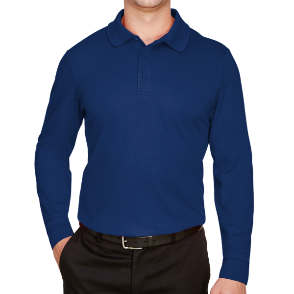 Devon & Jones Men's CrownLux Performance® Plaited Long Sleeve Polo, True Royal, Front view
