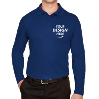 Devon & Jones Men's CrownLux Performance® Plaited Long Sleeve Polo, True Royal, Front view, Mockup